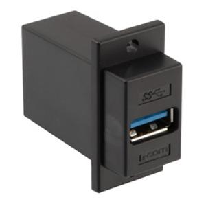 USB3.0转接头/耦合器,ECF法兰式接线板安装,A型母头/A型母头,ABS外壳,黑色