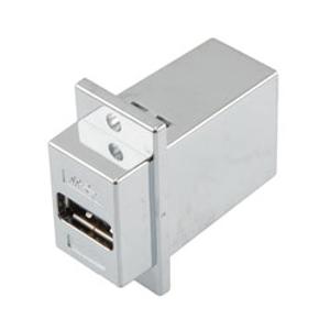 ECF法兰面板安装式USB3.0高保持力转接头/耦合器,A型母头至B型母头,镀铬屏蔽ABS,银