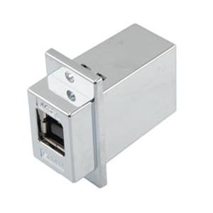 ECF法兰面板安装式USB3.0高保持力转接头/耦合器,B型母头至A型母头,镀铬屏蔽ABS,银