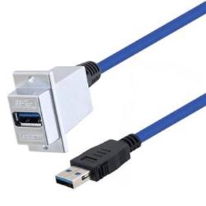 USB 3.0 Type A Coupler, Female Bulkhead male Latching 1.5M