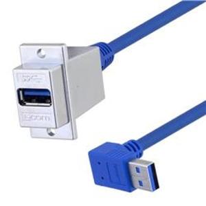 USB 3.0 A型耦合器线缆,面板安装式母头/公头90度上出线,12英寸(30.5厘米)
