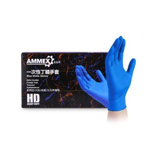 [1盒100只]AMMEX(爱马斯)一次性丁腈手套蓝色 加厚丁晴实验室清洁检查防水工作防护厨房 APFNCHD44100  M码