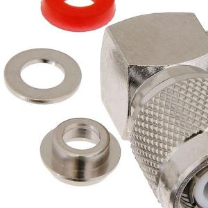 TNC公头直角型连接器,夹持式/焊接附件,适用于同轴电缆 RG58、RG55、RG141、RG142、RG223、RG400、RG303、PE-C195、PE-P195、LMR-195