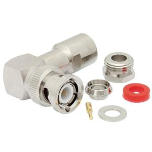 BNC公头直角型连接器,夹持式/焊接附件,适用于同轴电缆 RG58、RG55、RG141、RG142、RG223、RG400、RG303、PE-C195、PE-P195、LMR-195