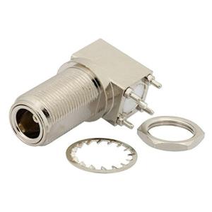N型母头直角型穿墙连接器,焊接附件,通孔PCB,D孔0.596英寸
