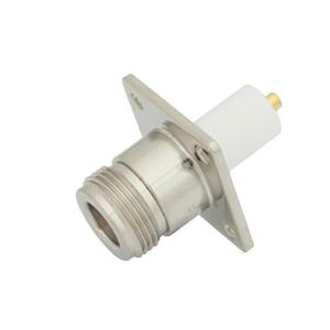 N型母头直型连接器,焊接附件,4孔法兰安装,插针端子,孔距0.718英寸