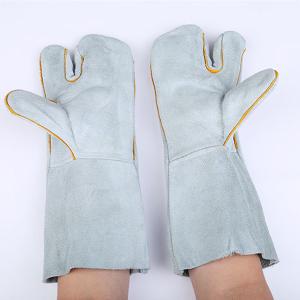 谋福(CNMF)三指牛二层反毛牛皮手套 耐磨隔热 (三指牛皮电焊手套35cm)