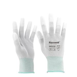 Raxwell(瑞氪维尔) PU手指涂层工作手套 涤纶 白色 M码 10副/袋