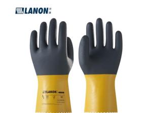 LANON/兰浪 PVC防化手套 尺码:L(9码)黄灰U100