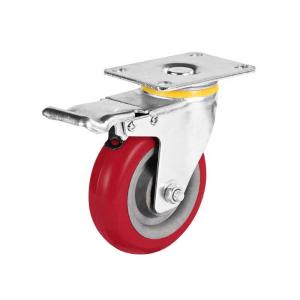 国产工业品 3寸轻型聚氨酯万向轮带刹车 轮子直径75mm 轮面宽度32mm 安装孔距73*45mm