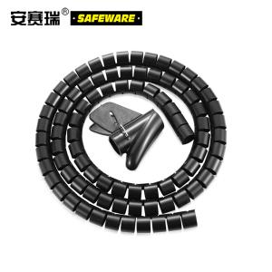 安赛瑞 电线理线管(10套装)黑色 Φ28mm×2m 配理线夹 办公室电线理线管 电脑线束线管  10190