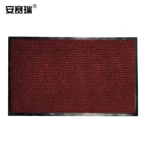 安赛瑞 双条纹PVC复合地垫 60×90cm PVC丙纶地毯脚垫 凹槽除尘地垫 绒面吸水防滑进门地垫 暗红色 10712