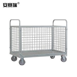 安赛瑞 周转网格车 手推搬运仓储低噪音折叠网笼车 轻型网格小号灰色橡胶轮 200508