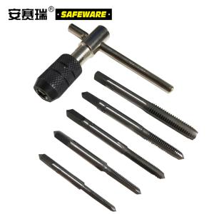 安赛瑞 手用丝锥套装(6件套)手用丝攻扳手板牙绞手架 公制丝攻组合套装 板牙五金工具 22426