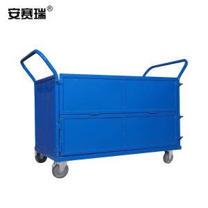 安赛瑞 周转手推板车 重型搬运仓储低躁音折叠工具网笼车 板车小号蓝色橡胶轮 200506