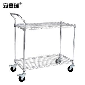安赛瑞 手推车 镀铬线网可移动搬运工具车 电商物流车间物料周转车分拣货车90×60×103cm 两层 200388