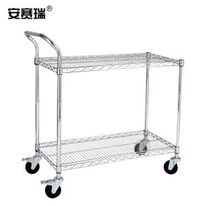 安赛瑞 手推车 镀铬线网可移动搬运工具车 电商物流车间物料周转车分拣货车90×45×103cm 两层 200387