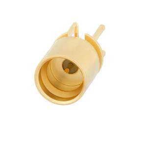 SMP 公头全擒纵连接器,焊接式,适用穿孔 PCB,直角弯头中心针