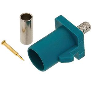 FAKRA公头连接器,压接/焊接,适用于同轴电缆 RG174, RG316, RG188, 0.100 英寸, PE-B100, PE-C100, LMR-100, 水蓝色