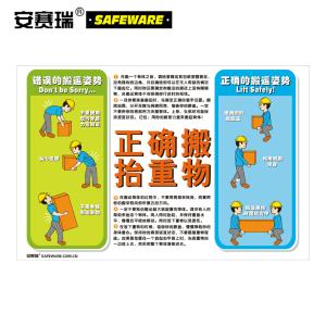 安赛瑞 安全教育挂图(正确搬抬重物)安全宣传挂图 PVC塑料板 50×75cm 30404