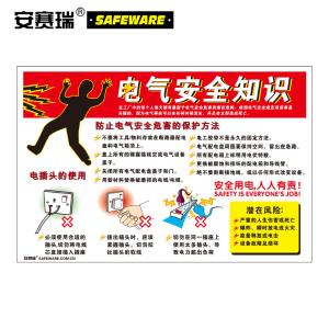 安赛瑞 安全教育挂图(电气安全知识)电气安全培训海报 塑料板 50×75cm 30412