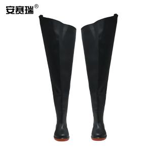 安赛瑞 高筒过膝雨靴 半身下水鞋下水裤防水防滑养殖雨鞋  水产捕鱼靴 褐色 41码 300544