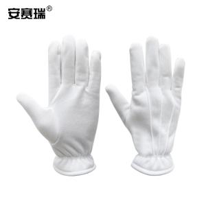 安赛瑞 加绒礼仪白手套 加厚三筋交通指挥演出通用 男女秋冬骑行保暖执勤手套 白色 301185
