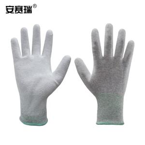 安赛瑞 碳纤维防静电手套 PU涂掌工作手套  无尘车间劳保手套 M 301164
