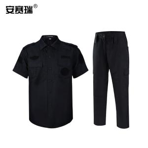 安赛瑞 夏季保安服套装 执勤短袖制服 物业酒店作训工作服 165(适合110-125斤)黑色 300799