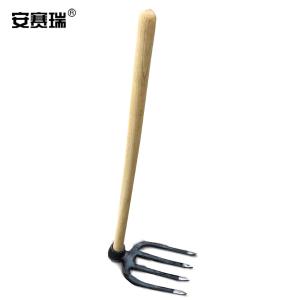 安赛瑞 全钢四齿叉锄 实木长柄椿木开荒翻地锄 农用钢制园林园艺锄头 长约90cm 27110