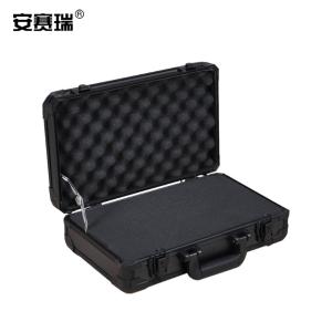 安赛瑞 手提式铝合金设备箱 仪器工具安全箱多功能收纳 物流运输箱 40×24×12cm 黑色空箱配填充棉 28494
