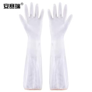 安赛瑞 半透明束口清洁手套 防水耐磨加厚厨房家务洗碗洗衣 薄款长48cm1双装 28710