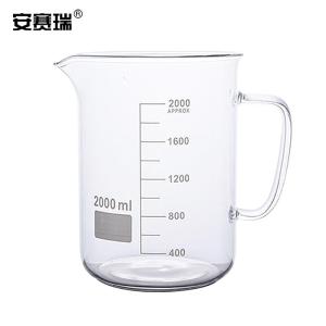 安赛瑞 玻璃烧杯 高硼硅玻璃刻度量杯实验器材 带柄把手2000ml