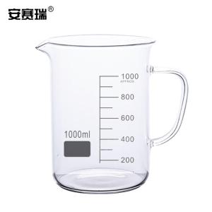 安赛瑞 玻璃烧杯 高硼硅玻璃刻度量杯实验器材 带柄把手1000ml