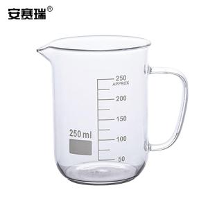 安赛瑞 玻璃烧杯 高硼硅玻璃刻度量杯实验器材 带柄把手250ml