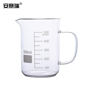 安赛瑞 玻璃烧杯 高硼硅玻璃刻度量杯实验器材 带柄把手500ml