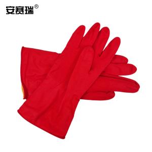 安赛瑞 加绒乳胶清洁手套 防水防油劳保橡胶 厨房清洁防护 长30cm1双装 28703