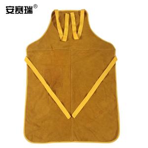 安赛瑞 牛皮电焊工作围裙 牛皮电焊围裙工作衣 电焊阻燃耐磨围裙 黄色三拼围裙 25627