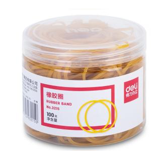 [一罐100g]得力3215橡胶圈(黄)高韧性高强度橡皮筋橡胶圈 反复拉伸不易断 办公用品