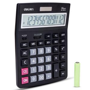 得力1521A办公计算器 A桌面计算器 12位大屏幕 太阳能双电源计算机 不带语音(黑)