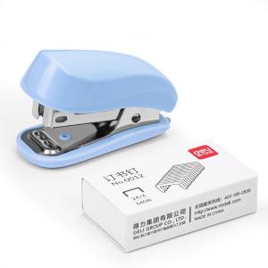 得力0255迷你订书机套装(蓝色)(1订书机+1订书钉/卡)试卷装订 学习用品