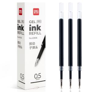 得力6906按动中性笔芯 水笔签字笔替芯0.5mm弹簧头(黑) 办公用品