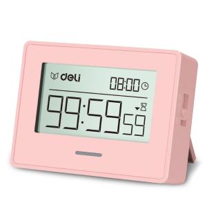 得力8850 多功能电子时钟 正倒计时 学生练习考试计时器迷你款 粉色(7号电池)