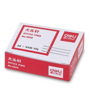 [一盒100枚]得力0019大头针金属固定针办公专用3号26MM镀镍100枚