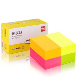 得力9084荧光彩色便利贴 便条纸/ 记事贴/ 自粘留言本 办公用品76*51mm(包)