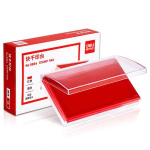 得力9864透明外壳方形快干印台印泥 办公用品(红)