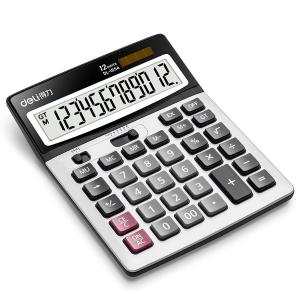 得力1654电源宽屏大号金属面板办公桌面计算器 财务计算机 办公文具用品 (银)
