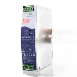 MW(明纬)WDR-60-12超宽输入工业导轨型电源(60W左右)安装PFC开关电源12V5A