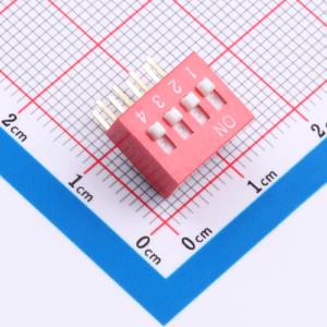 2.54mm 4P 琴键式 90度弯插侧拨 红色 拨码开关