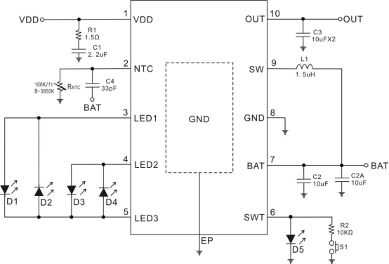4 LED 指示灯典型应用电路图
